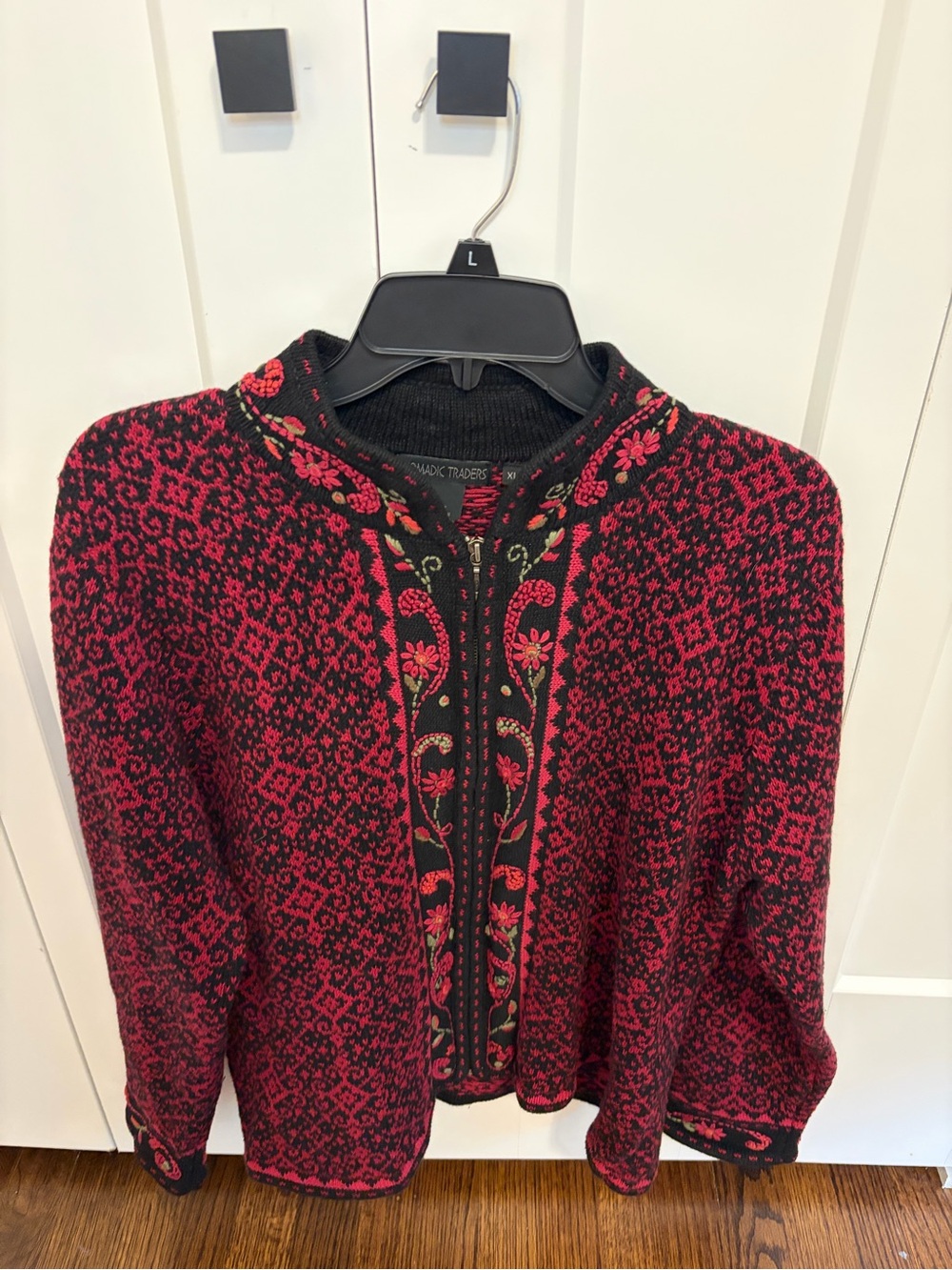 Nomadic Traders Black & Red Floral Zip Cardigan Sweater